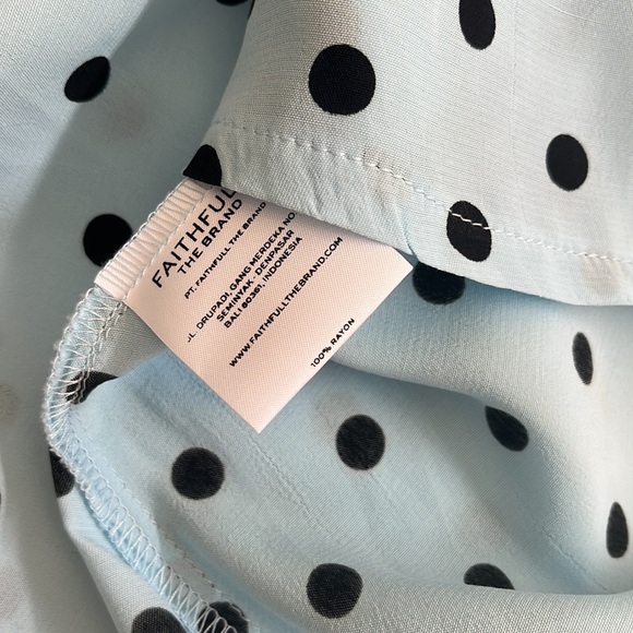 Faithfull the Brand Edwina Mini Sylve Polka Dot Print Blue Dress Sz XS / 2 - Picture 10 of 14